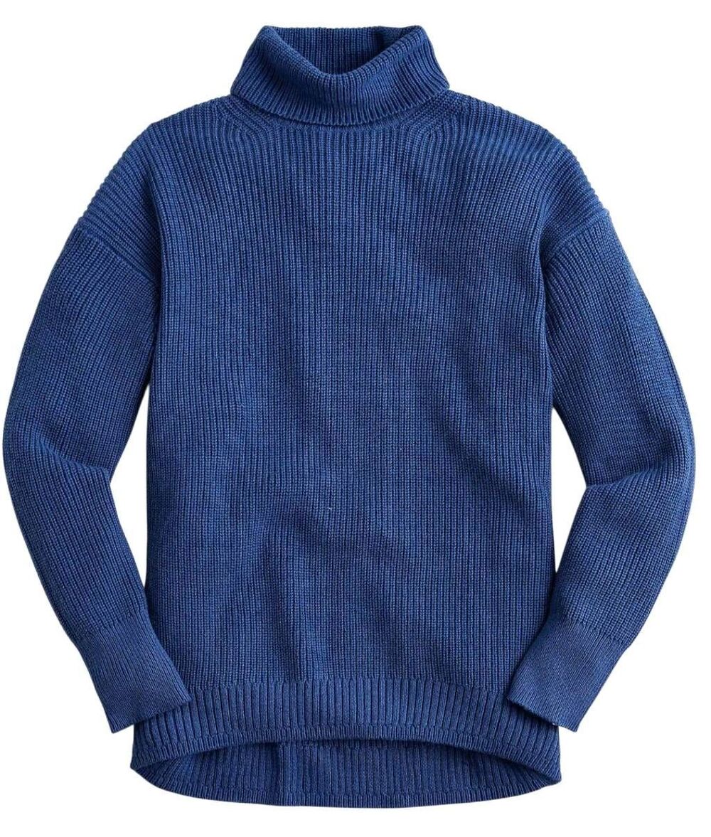 J. Crew Sweater Women's Small Blue Ribbed Cotton Relaxed Turtleneck Soft